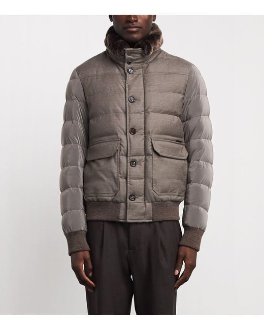 Moorer Gray Fur-Trim Fantoni Down Jacket for men