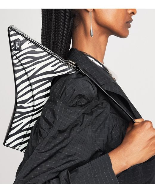 TALEL PARIS White Leather Zebra Wave Shoulder Bag