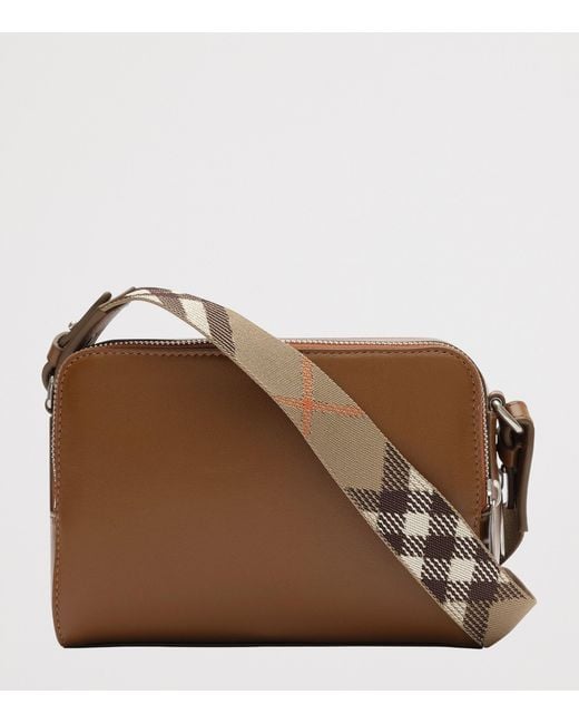 Burberry Brown Leather Check Pop Cross-Body Bag for men