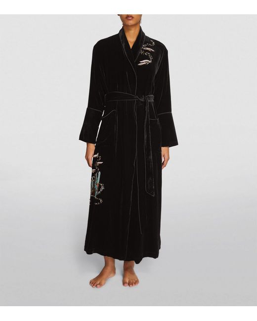 Olivia Von Halle Black Velvet-silk Embellished Capability Robe