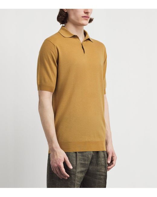 John Smedley Yellow Merino Wool Textured Polo Shirt for men