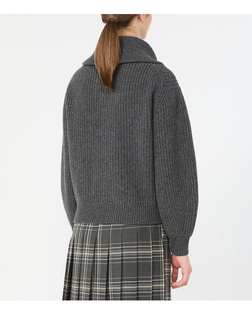 Weekend by Maxmara Gray Virgin-Wool Quarter-Zip Sweater