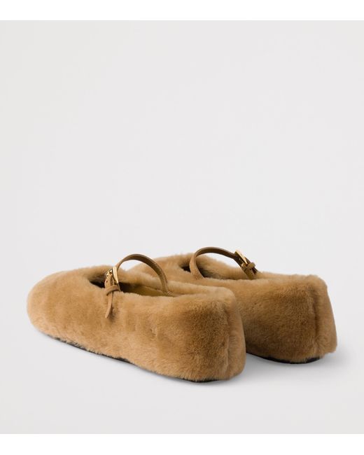 Prada Brown Shearling Ballet Flats