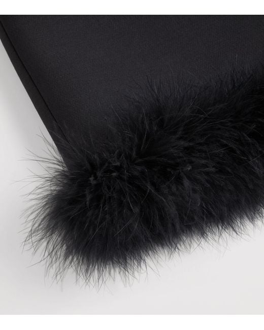 Valentino Black Virgin Wool-Silk-Feather Midi Skirt
