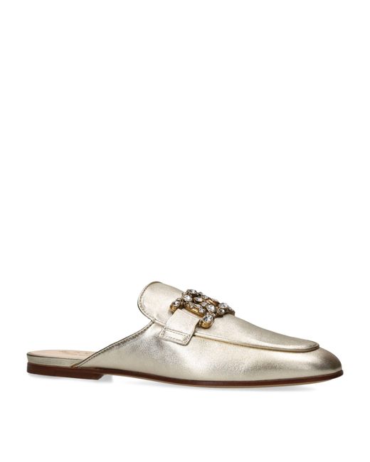 Tod's White Leather Crystal-embellished Mules