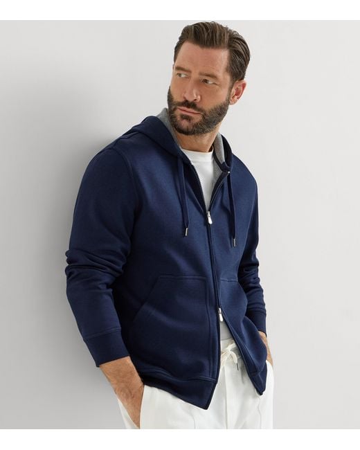 Brunello Cucinelli Blue French Terry Zip-Up Hoodie for men