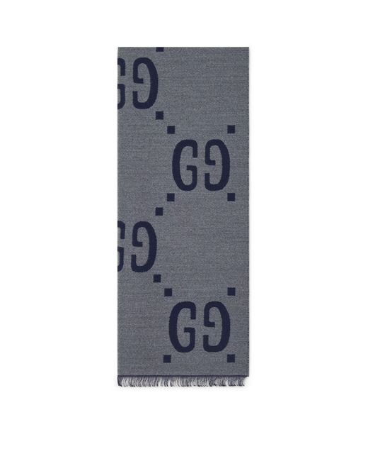 Gucci Gray Wool-silk Reversible Gg Scarf