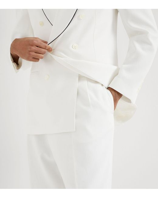 Brunello Cucinelli White Cotton Pleated Trousers for men
