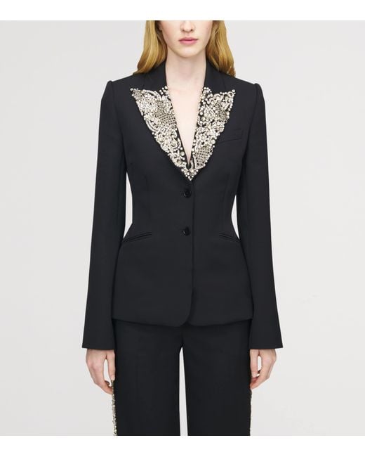 Alexander McQueen Black Wool Embellished Single-Breasted Jacket