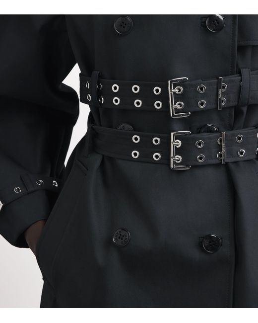 Ganni Black Organic Cotton Belted Trench Coat