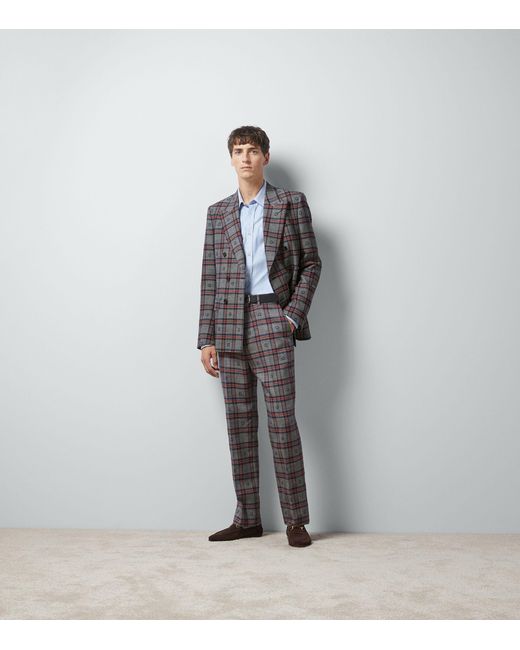 Gucci Gray Wool G Check Straight Trousers for men