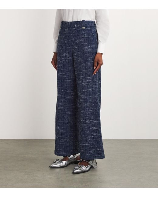 Maje Blue Tweed Wide-Leg Trousers