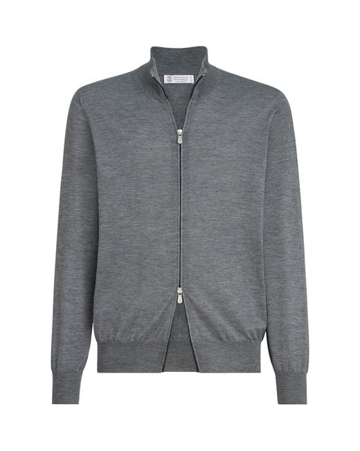 Brunello Cucinelli Gray Cashmere-Silk Cardigan for men