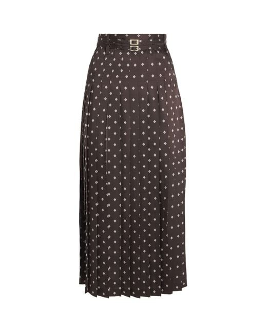 Sandro Natural Pleated Patterned Midi Skirt