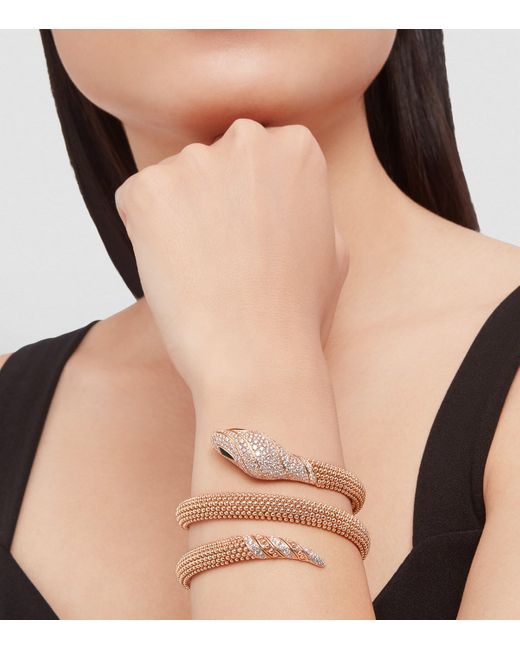 BVLGARI Pink And Diamond Serpenti Pallini Cuff Bracelet