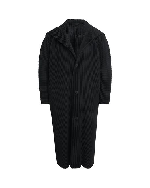 Homme Plissé Issey Miyake Black Pleated Long Coat for men