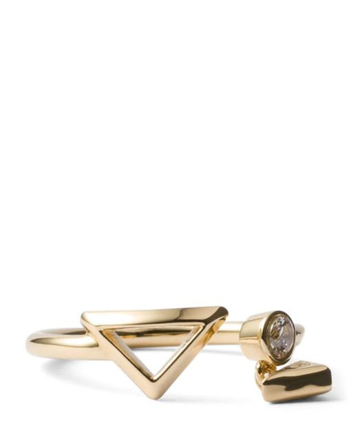 Prada Metallic Embellished Triangle Charm Ring