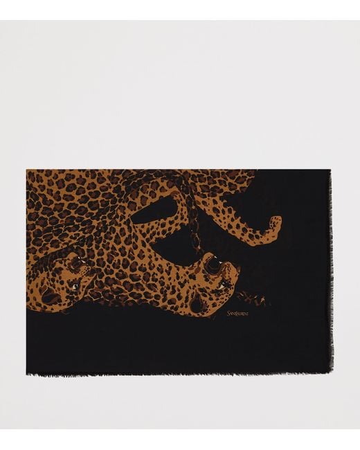 Saint Laurent Black Wool Leopard Stole