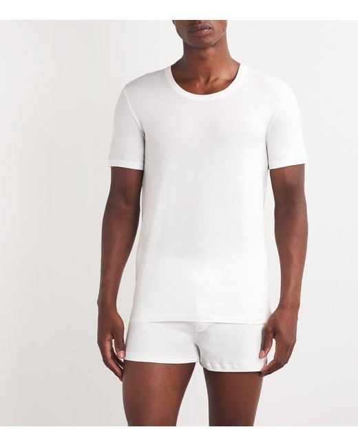 Hanro White Cotton Superior Short Sleeve T-Shirt for men