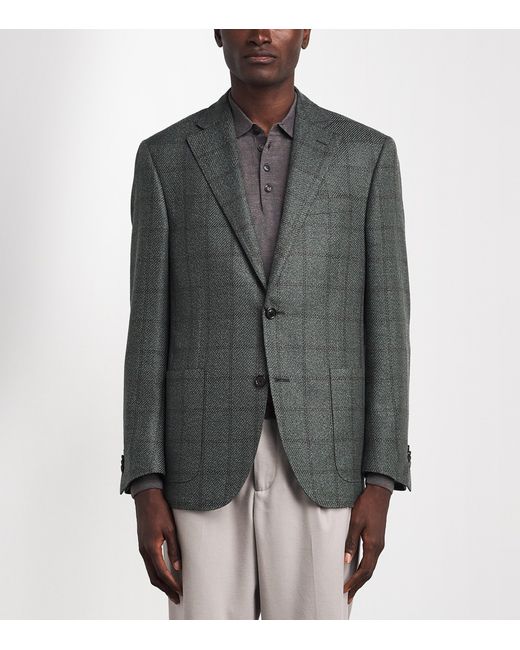 Corneliani Black Virgin Wool-Silk-Cashmere Check Blazer for men