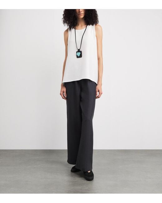 Eskandar White Silk Plissé A-Line Shell Top