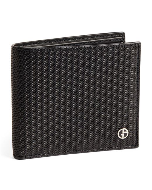 Giorgio Armani Black Leather Wave-embossed Bifold Wallet for men