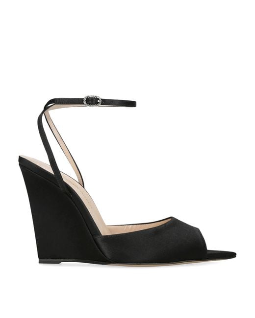 Andrea Wazen Black Satin Loulou Wedge Sandals 105