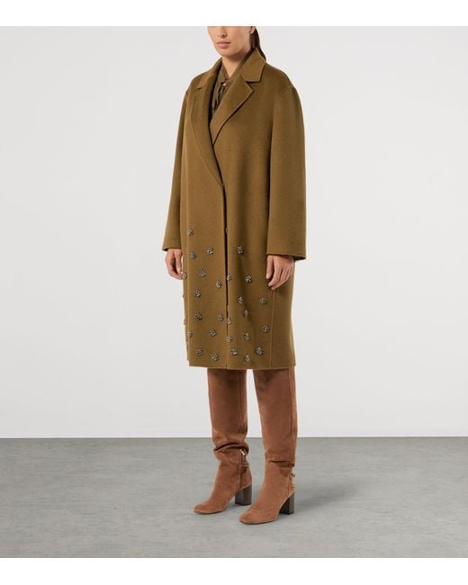 Marina Rinaldi Brown Virgin Wool Embellished Coat