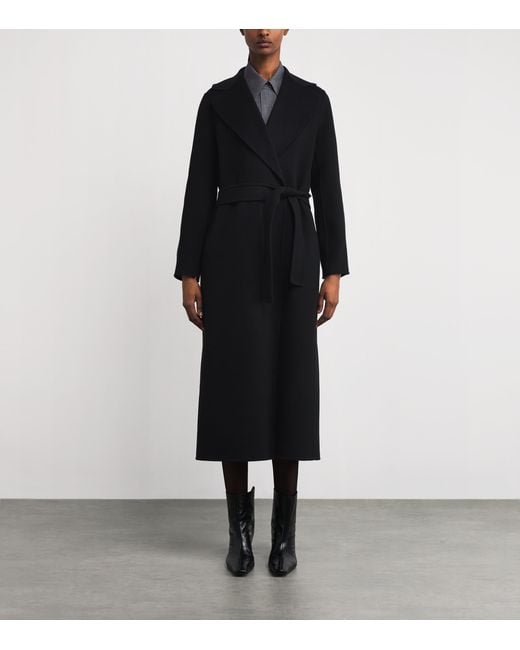 Max Mara Black Virgin Wool Wrap Coat