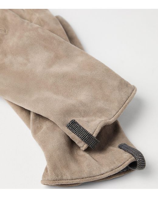 Brunello Cucinelli Natural Suede Monili Gloves