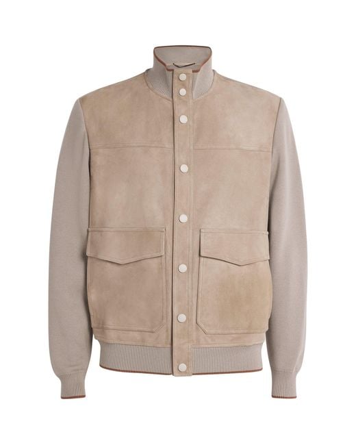 Canali Suede-Front Hybrid Jacket in Natural for Men | Lyst UK