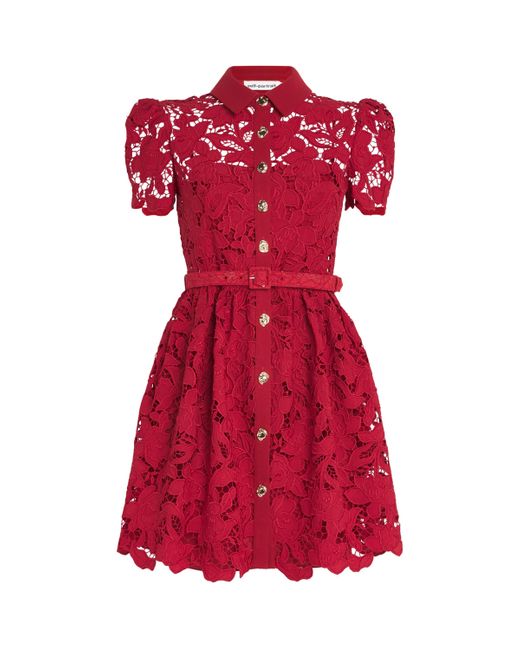 Self-Portrait Lace Belted Mini Dress in Red | Lyst