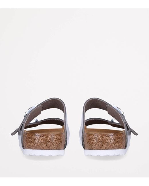 Birkenstock White Leather Metallic Arizona Sandals