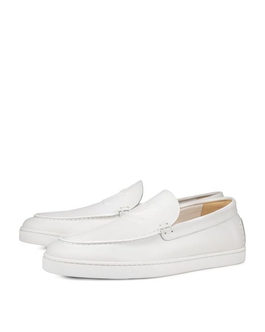 Christian Louboutin White Calf Leather Boat Shoes for men