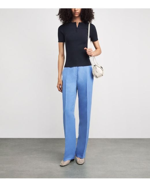Lafayette 148 New York Blue Rib-Knit Henley Top