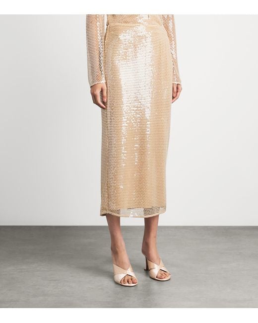 Toccin Natural Sequinned Leilani Midi Pencil Skirt