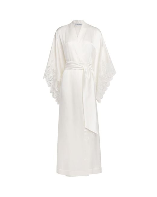 Carine Gilson White Silk Lace-Trim Julia Kimono