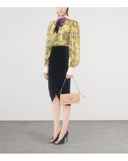 Valentino Blue Velvet Gathered Midi Skirt