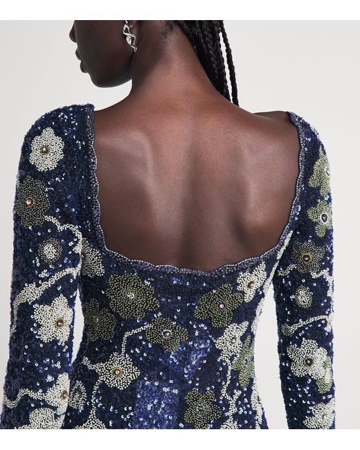 Clio Peppiatt Blue Beaded Dahlia Mini Dress