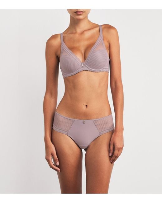 Chantelle Gray Lace Romance Plunge T-Shirt Bra