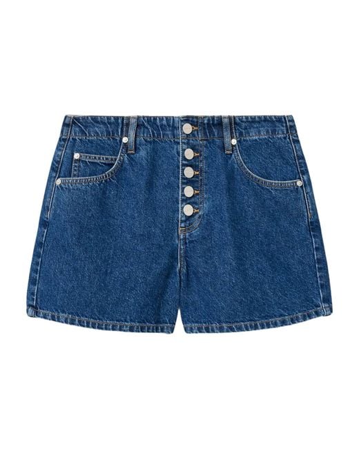 AllSaints Blue Buttoned Mid-Rise Denim Shorts