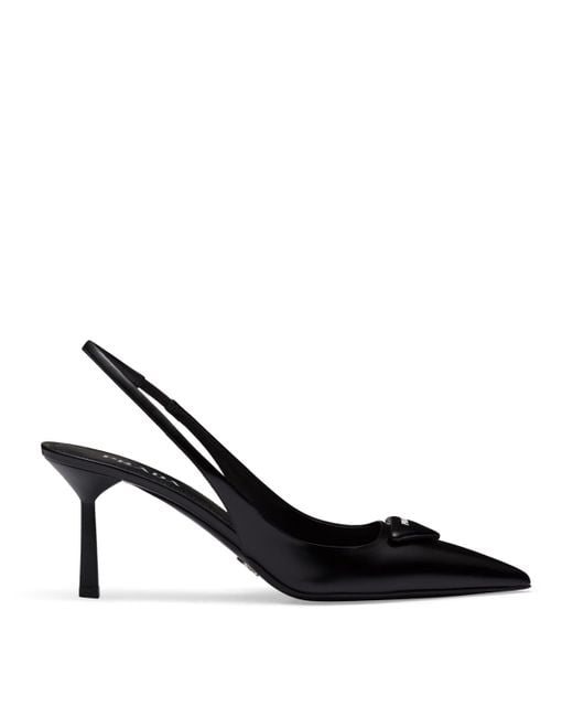 Prada Black Brushed Leather Slingbacks 75