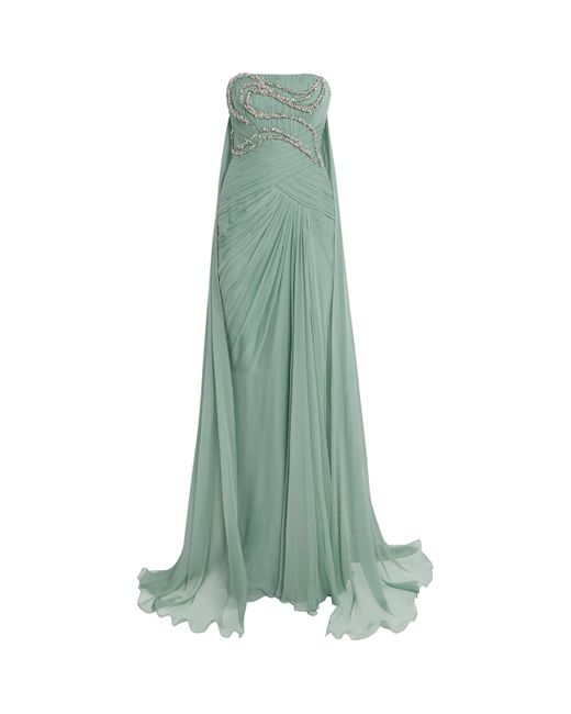 Zuhair Murad Green Embellished Off-The-Shoulder Gown