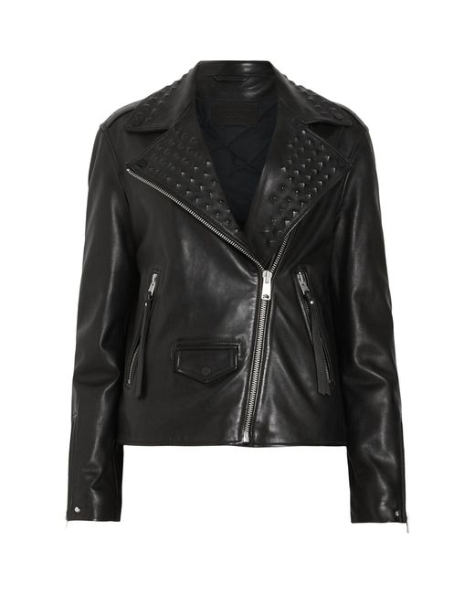 AllSaints Black Lyra Pyramid-stud Leather Biker Jacket