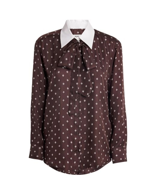 Sandro Brown Silk Printed Tie-Detail Shirt