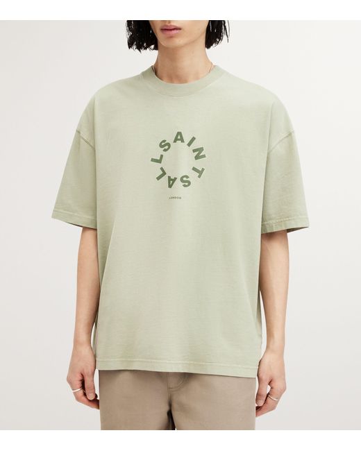 AllSaints Green Tierra Oversized Crew Neck Logo T-shirt for men