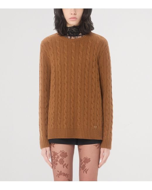 Valentino Brown Cashmere Cable-Knit Sweater