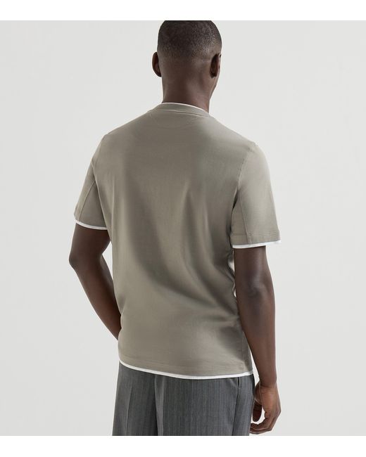 Brunello Cucinelli Gray Cotton Faux-Layered T-Shirt for men