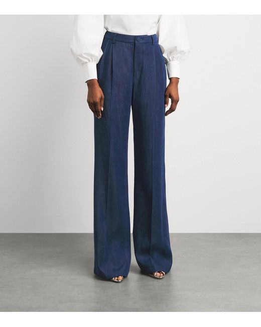Huishan Zhang Blue Chambray Lucian Wide-Leg Trousers