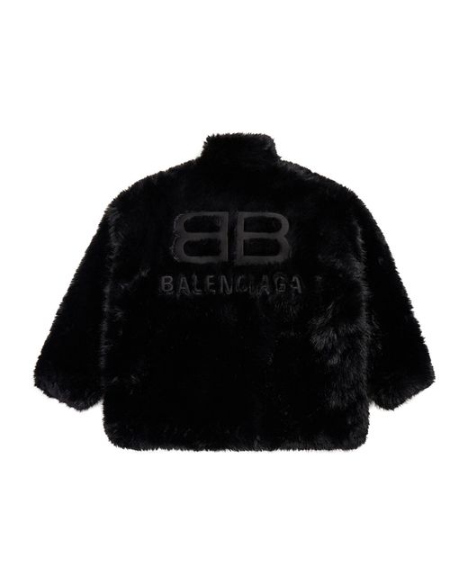 Balenciaga Black Faux Fur Logo Jacket